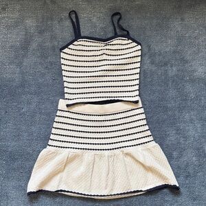 Striped Knit Two-Piece Crop Top + Skirt Set in Cream & Black